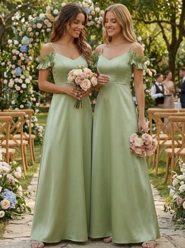 A-Line/Princess Spaghetti Straps Silk Satin Bridesmaid Dresses Sleeveless Ankle-Length