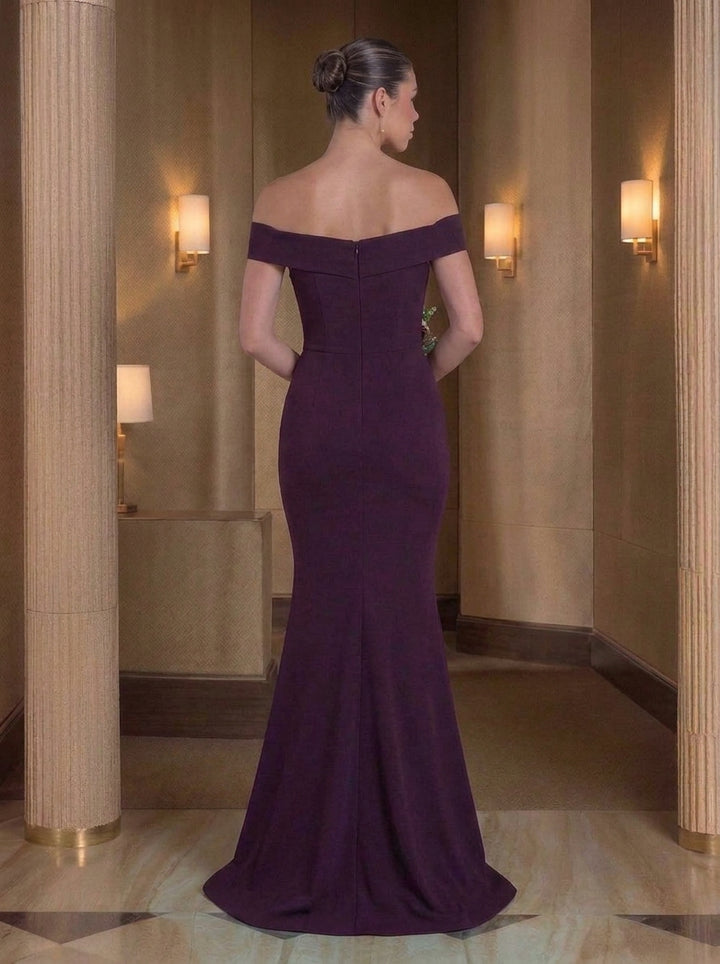 Trumpet/Mermaid Off-the-Shoulder Bridesmaid Dresses Stretch Satin Sleeveless Floor-Length Ruched