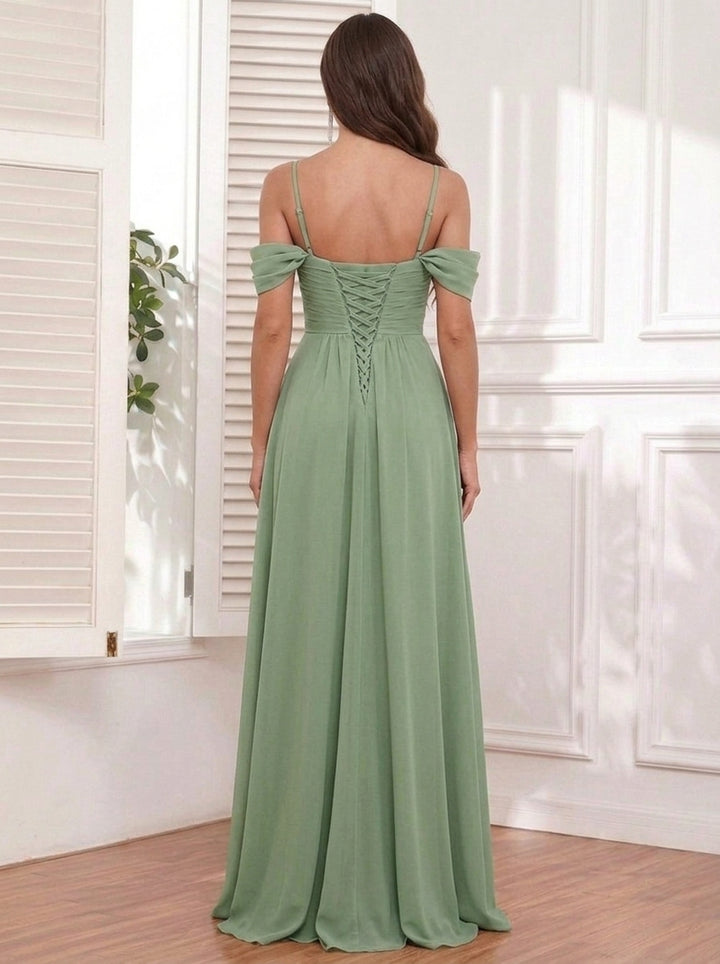A-Line/Princess Spaghetti Straps Chiffon Bridesmaid Dresses with Split Side Sleeveless Floor-Length Ruched