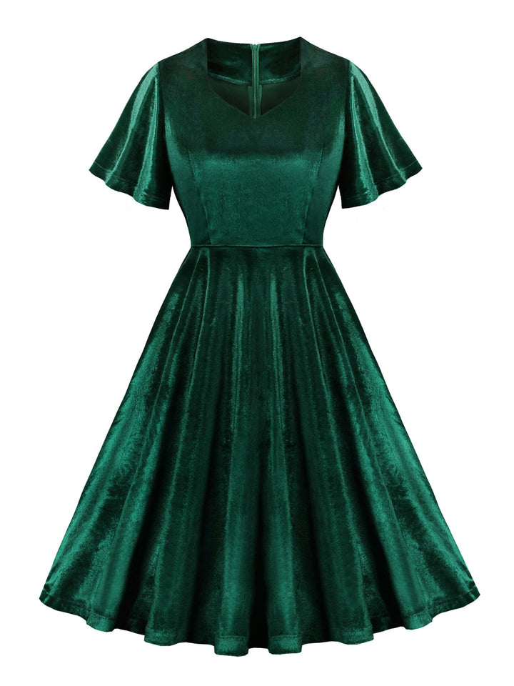 A-Line/Princess Scoop Short Sleeves Tea-Length Halloween Performance Costumes Dress with Ruffles