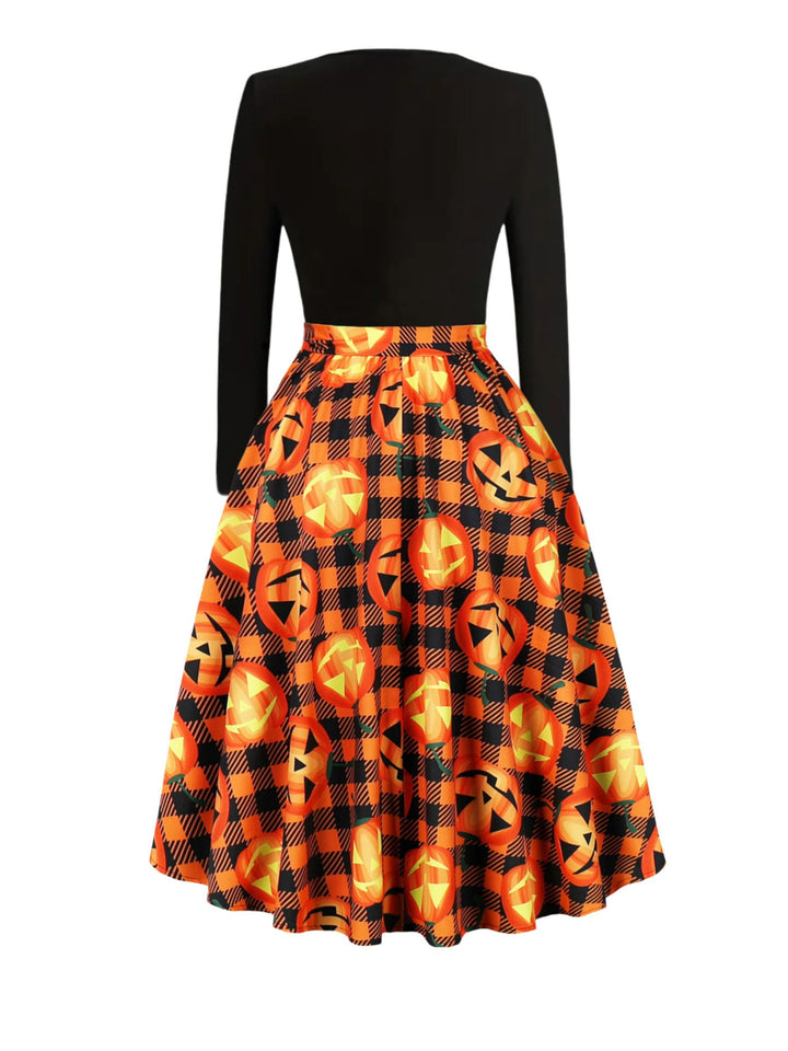 A-Line/Princess V-neck Long Sleeves Knee-Length Prints Halloween Performance Costumes Dress