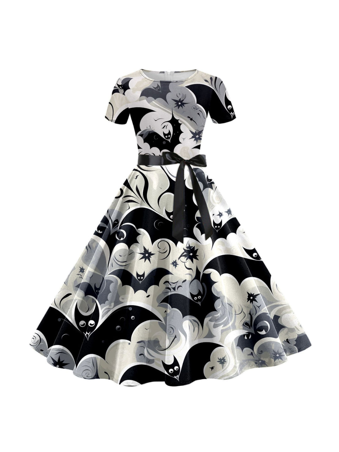 A-Line/Princess Round Neck Short Sleeves Knee Length Halloween Cartoon Printed Performance Costumes Dress