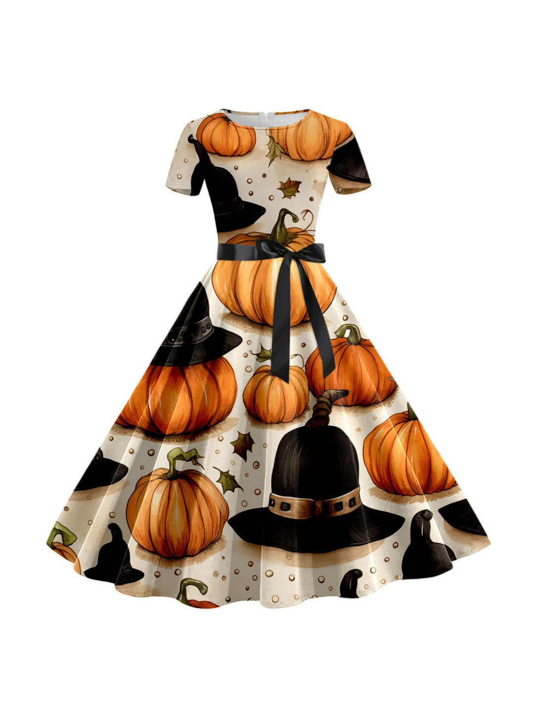 A-Line/Princess Round Neck Short Sleeves Knee Length Halloween Cartoon Printed Performance Costumes Dress