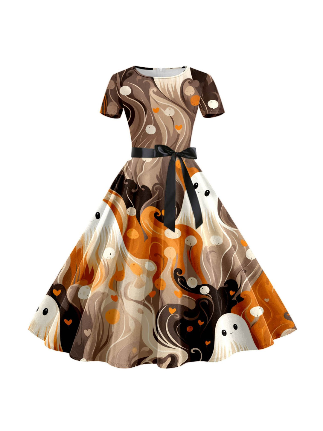 A-Line/Princess Round Neck Short Sleeves Knee Length Halloween Cartoon Printed Performance Costumes Dress