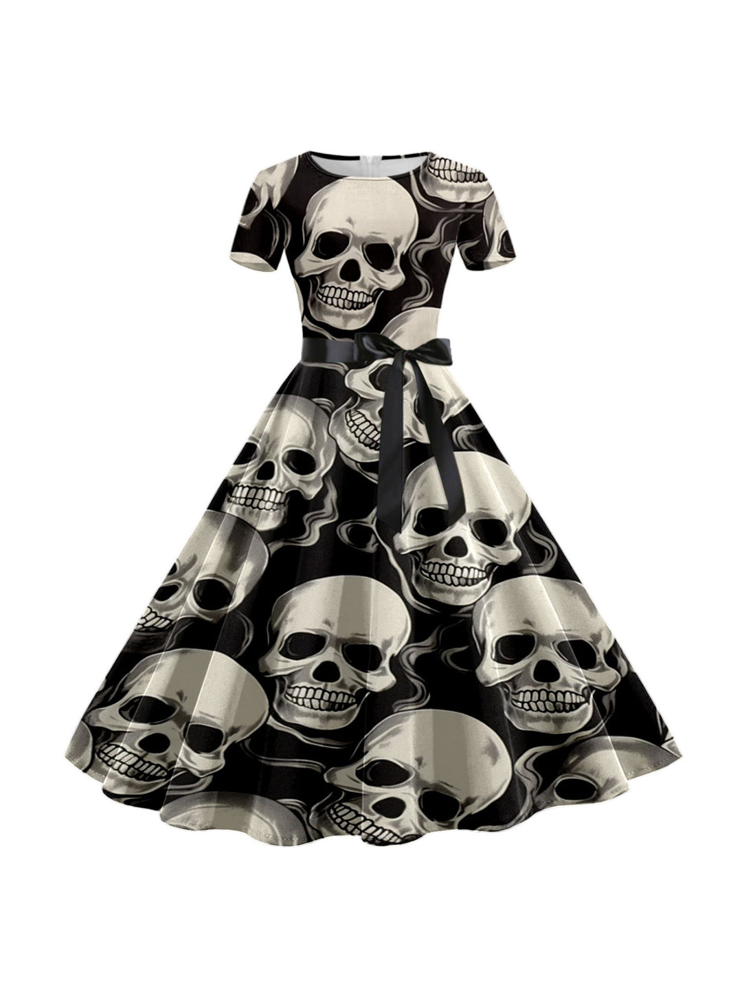 A-Line/Princess Round Neck Short Sleeves Knee Length Halloween Cartoon Printed Performance Costumes Dress