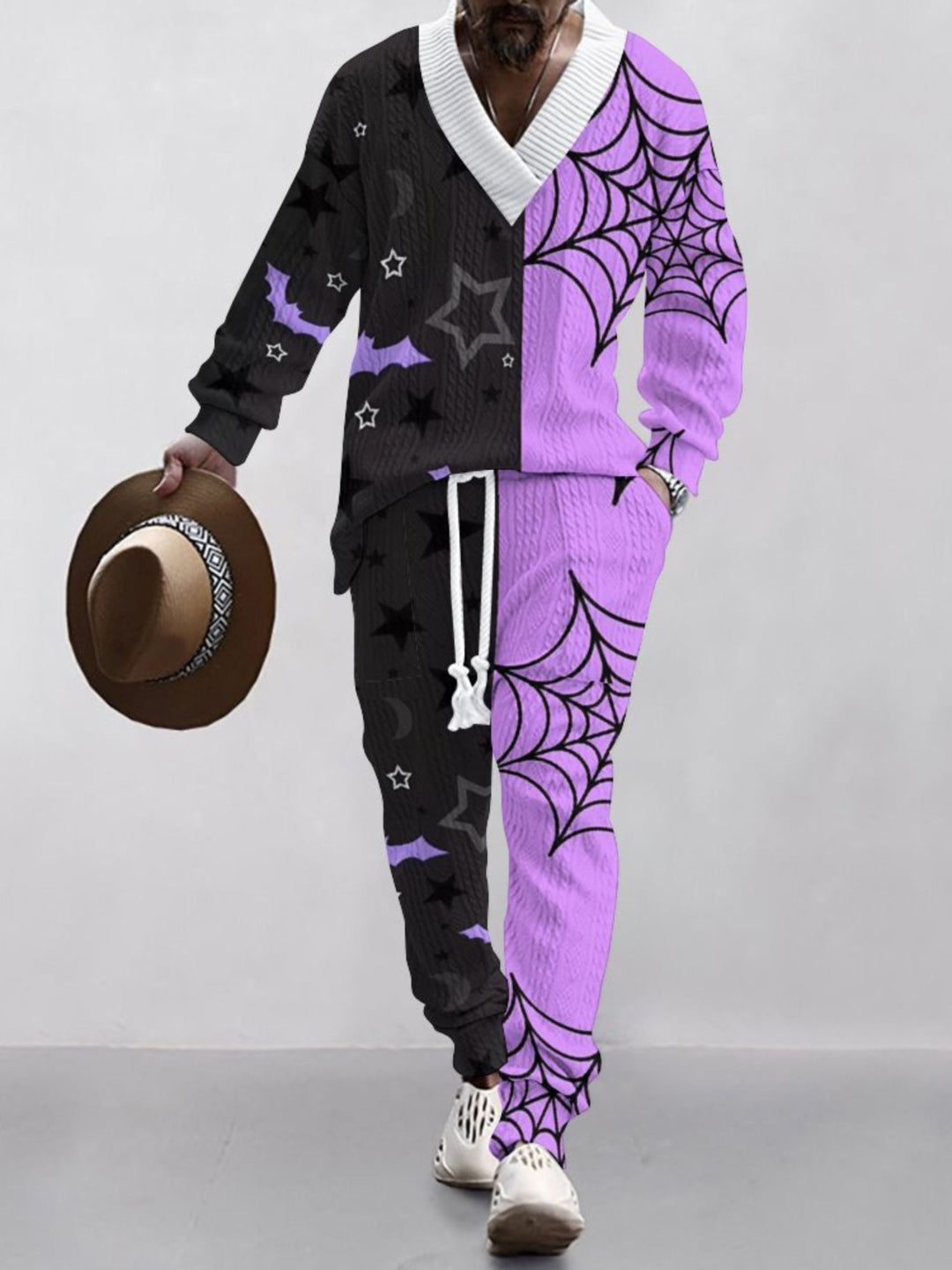 Halloween Casual V-Neck Printed Knit Long Sleeves Men's Suit