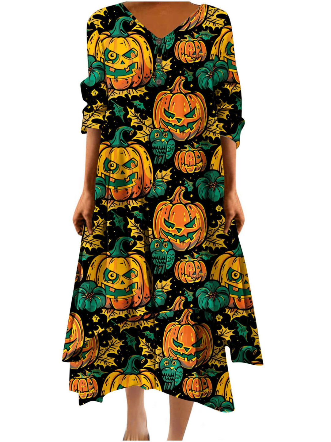 A-Line/Princess V-Neck Half Sleeves Ankle Length Casual Halloween Performance Costumes Dress