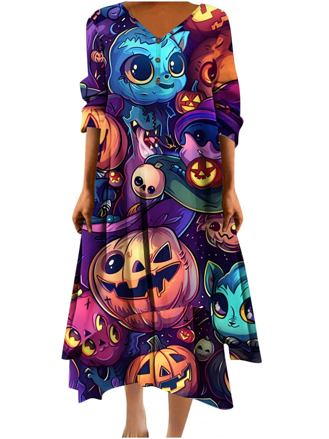 A-Line/Princess V-Neck Half Sleeves Ankle Length Casual Halloween Performance Costumes Dress