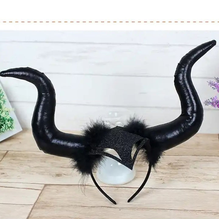 Halloween Large Devil Horn Headdress Fur Buckle Decor Prop