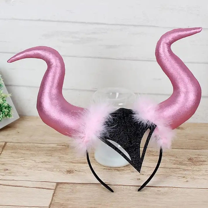 Halloween Large Devil Horn Headdress Fur Buckle Decor Prop