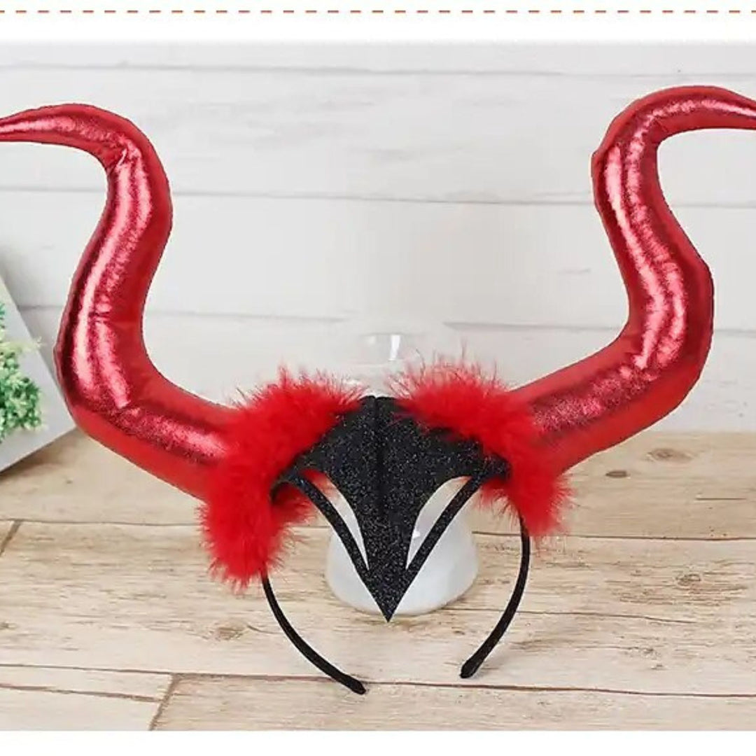 Halloween Large Devil Horn Headdress Fur Buckle Decor Prop