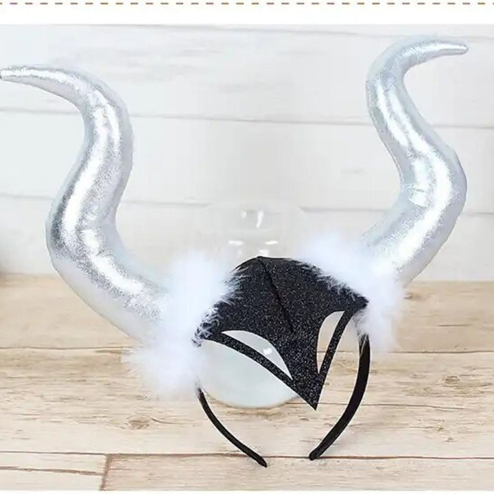 Halloween Large Devil Horn Headdress Fur Buckle Decor Prop