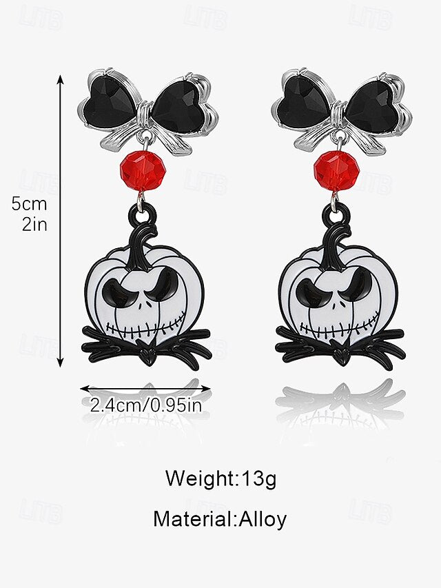 Halloween Black Bow Tie Red Diamond Pumpkin Gothic Earrings Jewelry Set