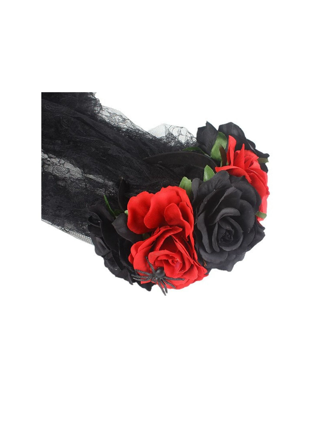 Halloween Black Red Floral Sheer Headdress Cosplay Masquerade Accessory