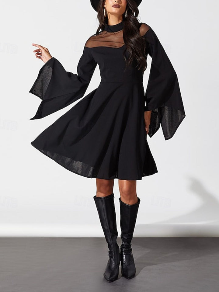 A-Line/Princess Plain High Neck Long Sleeves Knee-Length Vintage Halloween Performance Costumes Dress