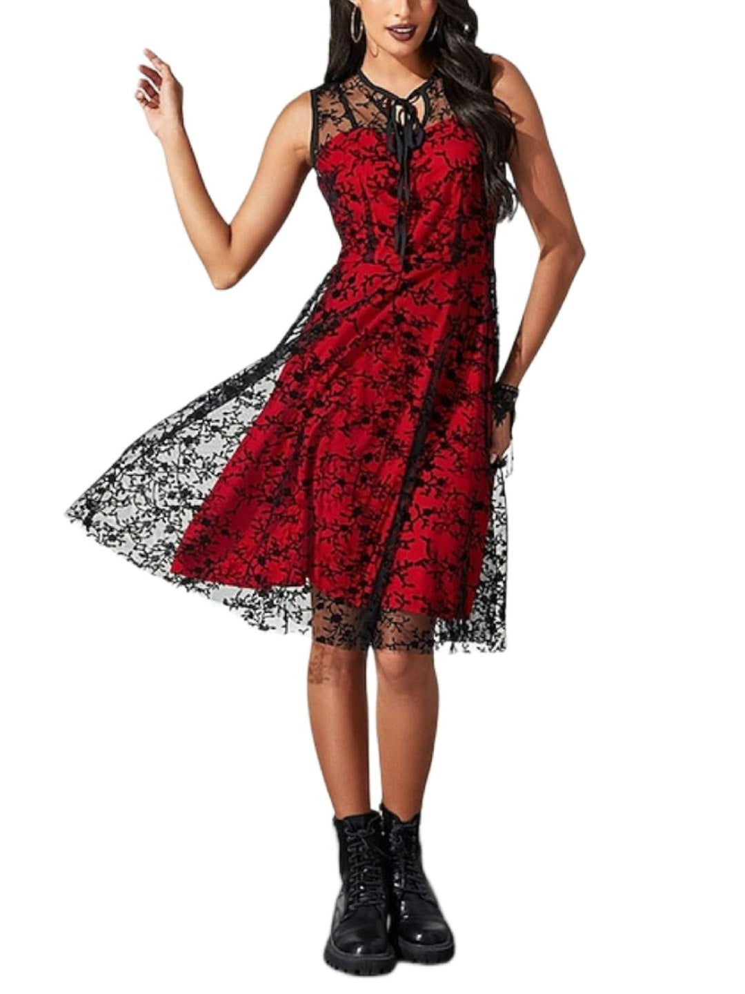 A-Line/Princess Retro Appliques Lace Crew Neck Sleeveless Knee-Length Halloween Performance Costumes Dress