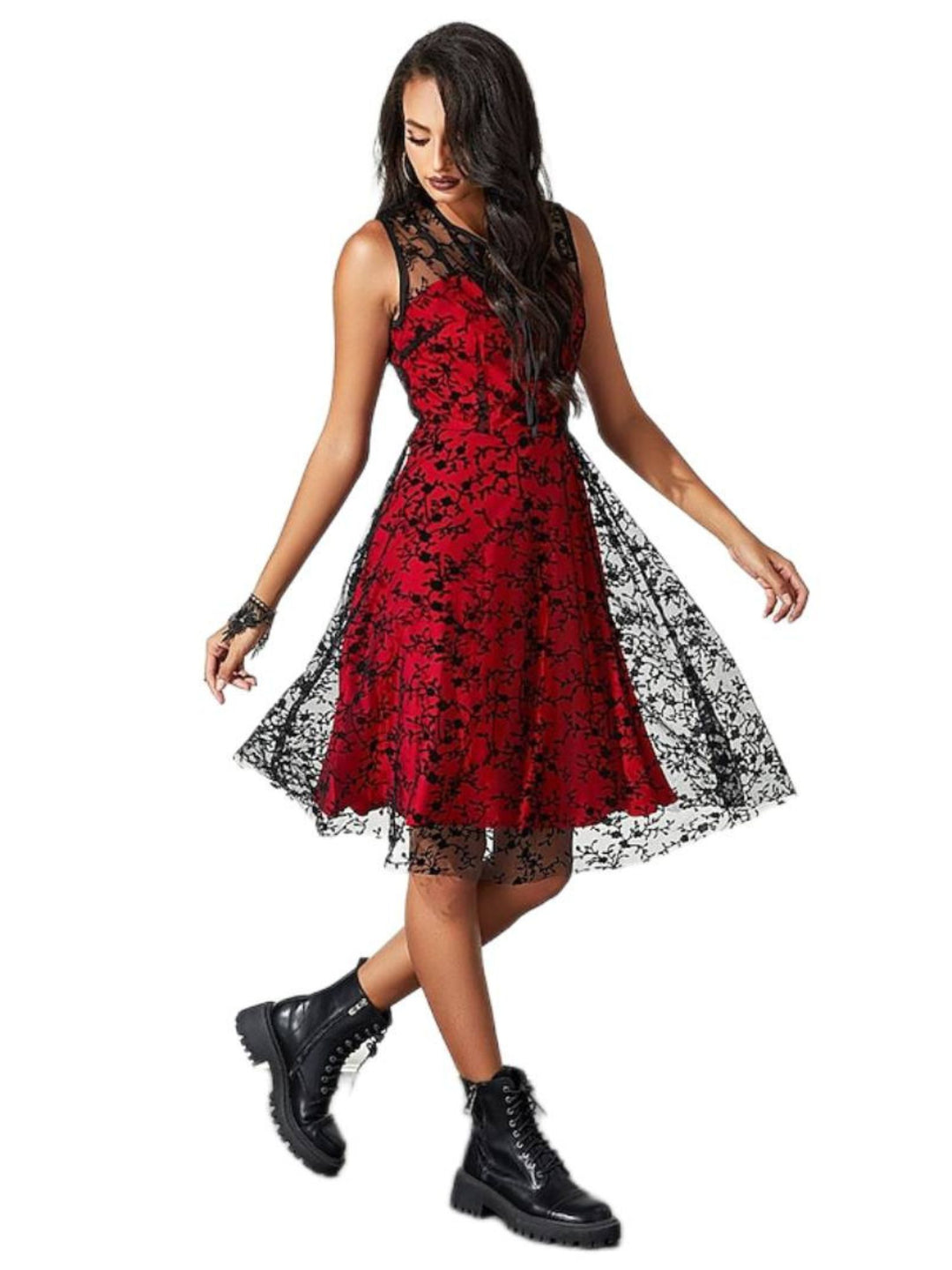 A-Line/Princess Retro Appliques Lace Crew Neck Sleeveless Knee-Length Halloween Performance Costumes Dress