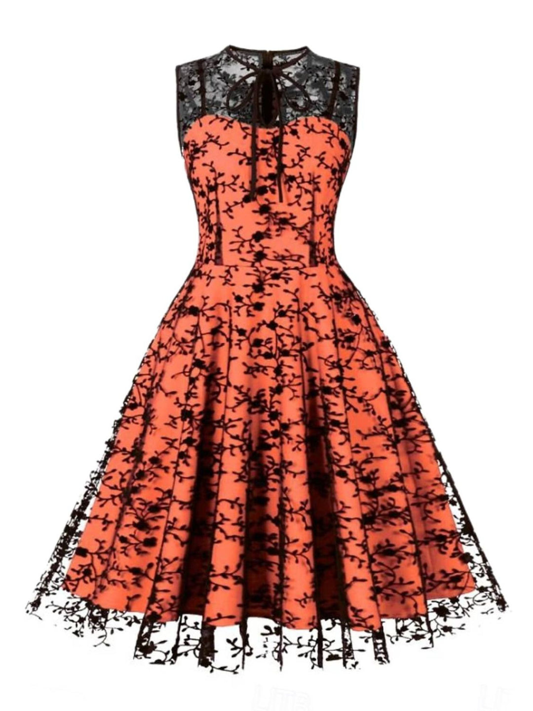 A-Line/Princess Retro Appliques Lace Crew Neck Sleeveless Knee-Length Halloween Performance Costumes Dress