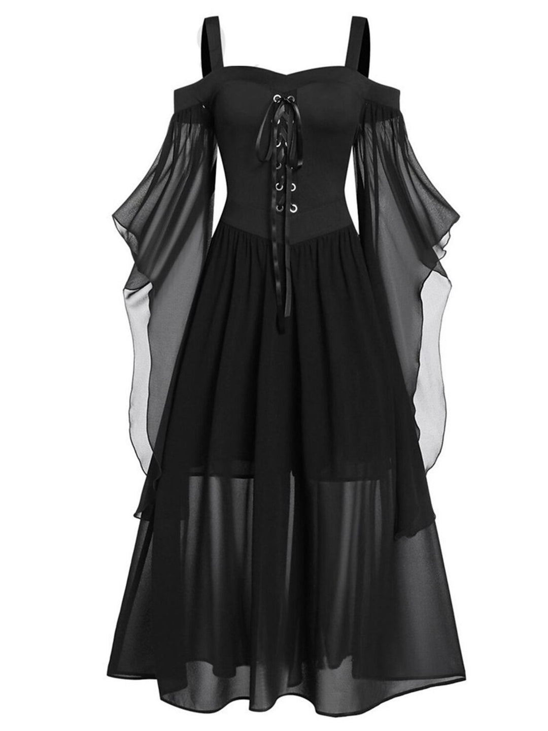 A-Line/Princess Black Sweetheart 3/4 Sleeves Knee-Length Retro Gothic Halloween Performance Costumes Dress