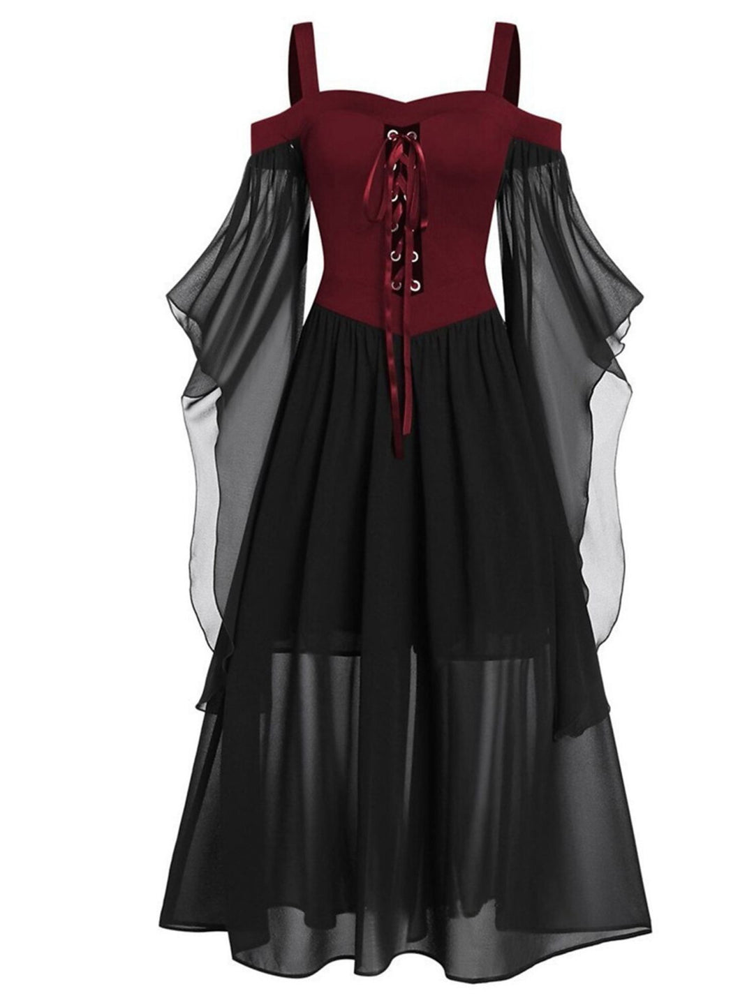 A-Line/Princess Black Sweetheart 3/4 Sleeves Knee-Length Retro Gothic Halloween Performance Costumes Dress