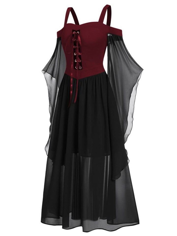 A-Line/Princess Black Sweetheart 3/4 Sleeves Knee-Length Retro Gothic Halloween Performance Costumes Dress