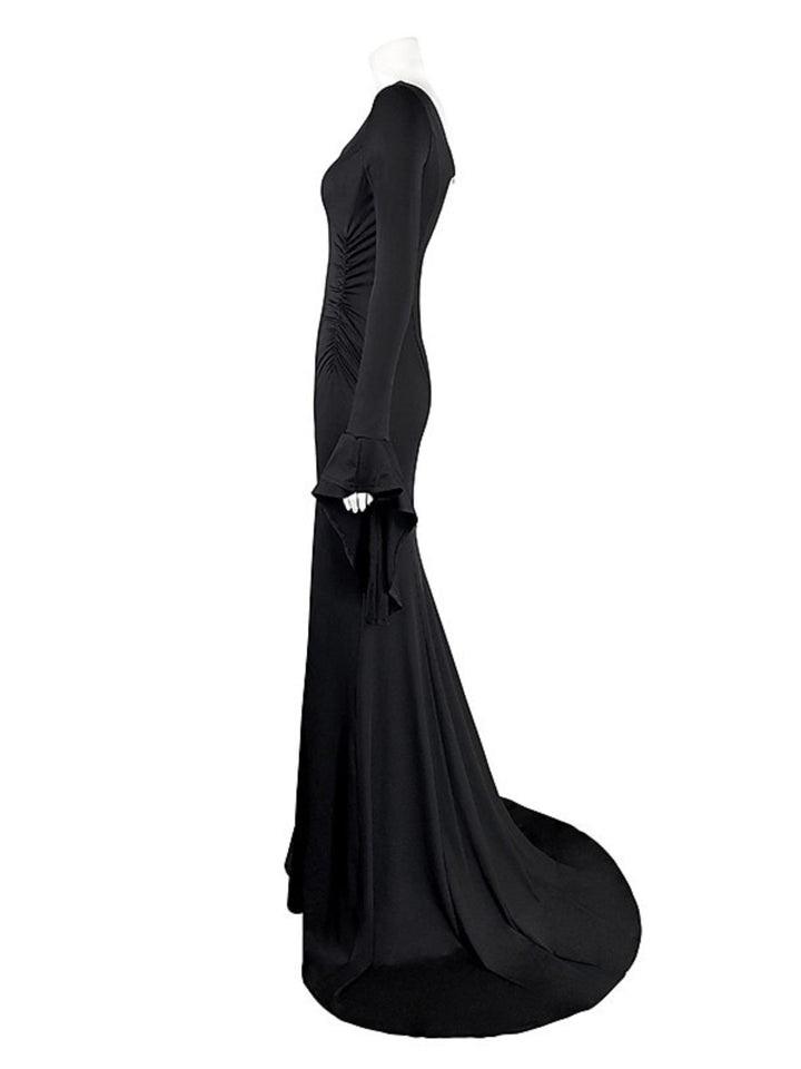 Mermaid/Trumpet V-neck Long Sleeves Floor Length Goth Black Halloween Performance Costumes Dress