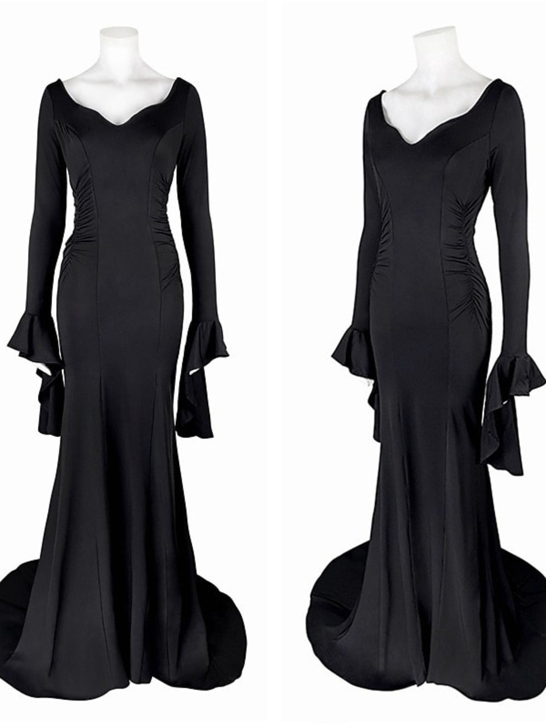 Mermaid/Trumpet V-neck Long Sleeves Floor Length Goth Black Halloween Performance Costumes Dress