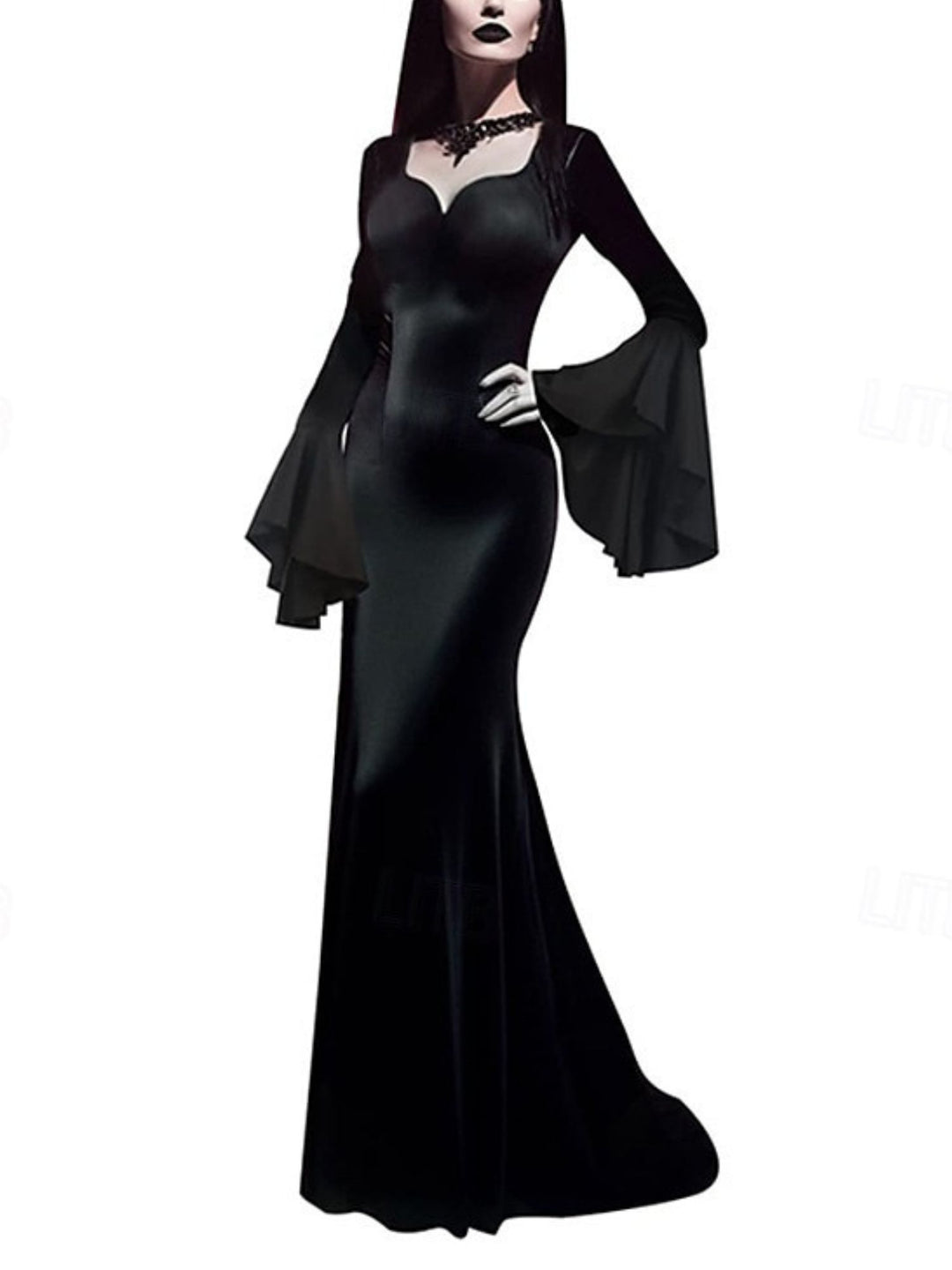 Mermaid/Trumpet V-neck Long Sleeves Floor Length Goth Black Halloween Performance Costumes Dress