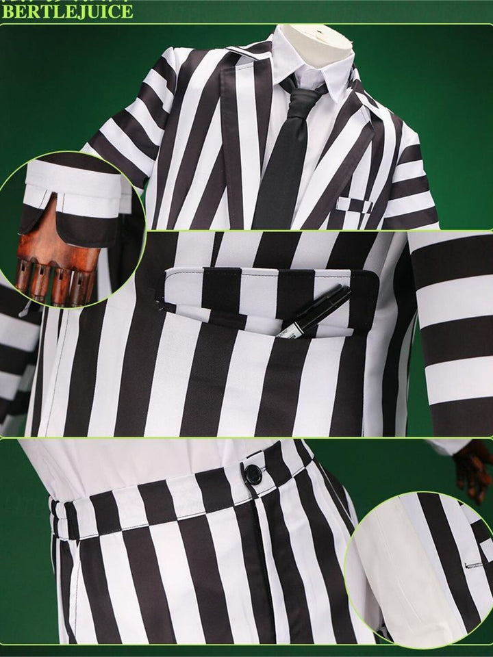 Halloween Classic Black and White Striped Men's Suits Horror Movie Cosplay Costume