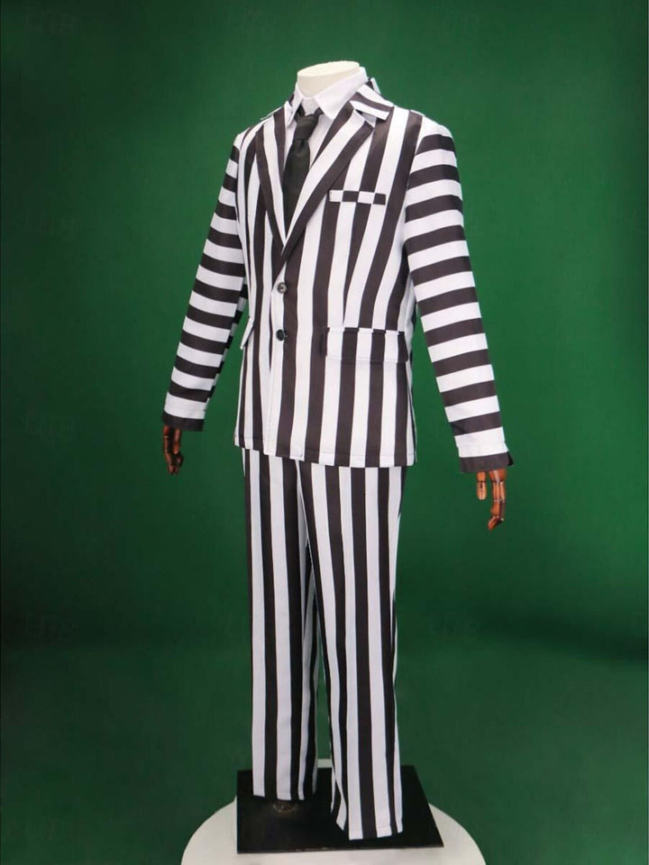 Halloween Classic Black and White Striped Men's Suits Horror Movie Cosplay Costume