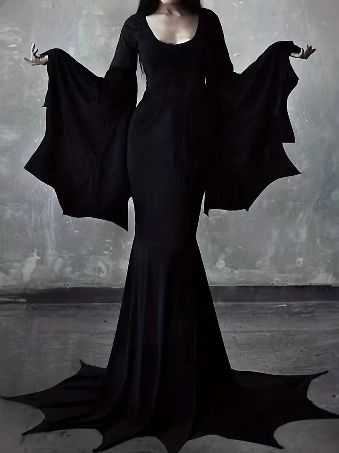 Sheath/Column Scoop Long Bat Sleeves Floor Length Goth Witch Halloween Performance Costumes Dress