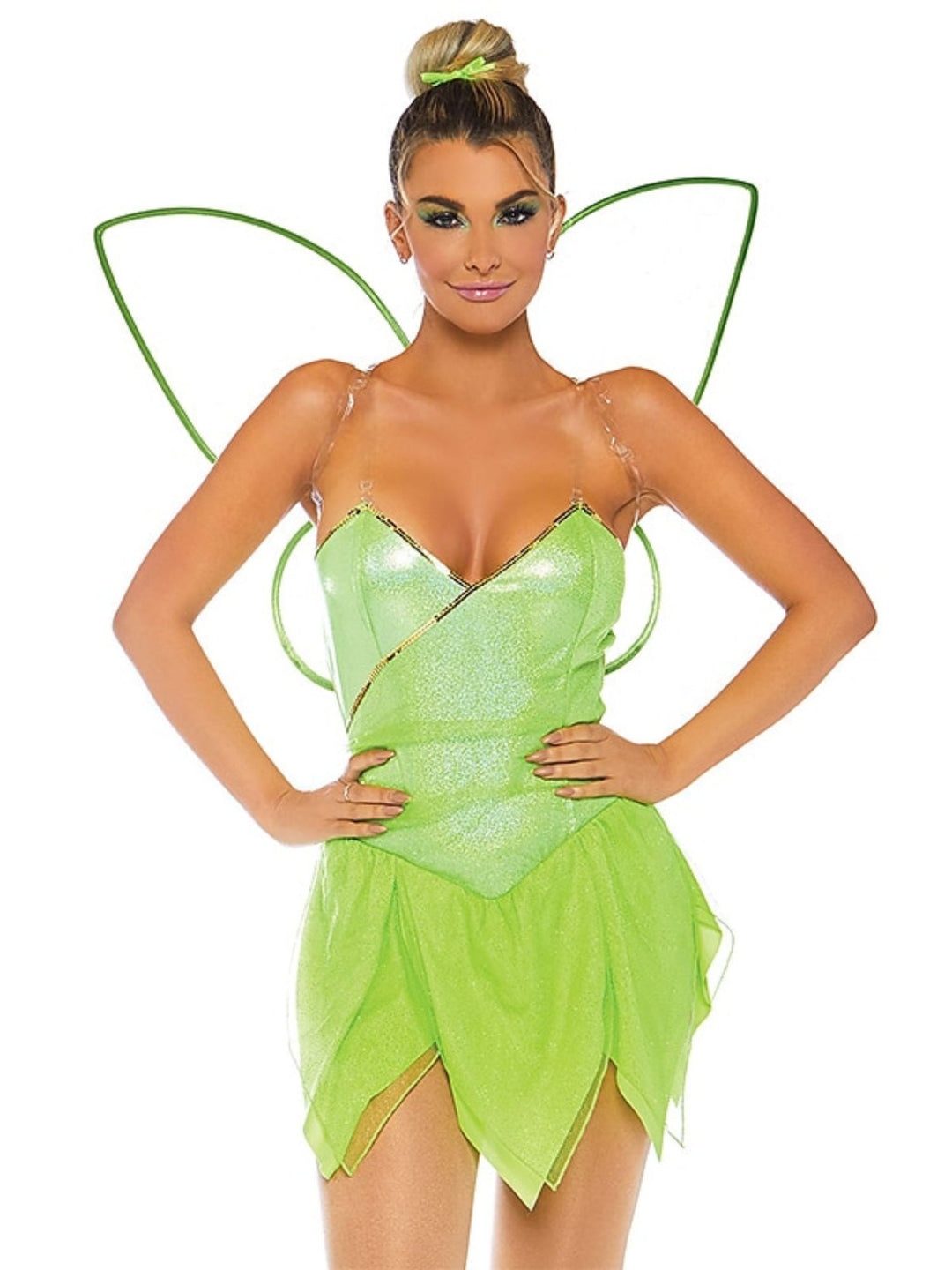 Classic Light Green Sleeveless V-Neck Asymmetrical Mini Fairy Dress Halloween Cosplay Costume