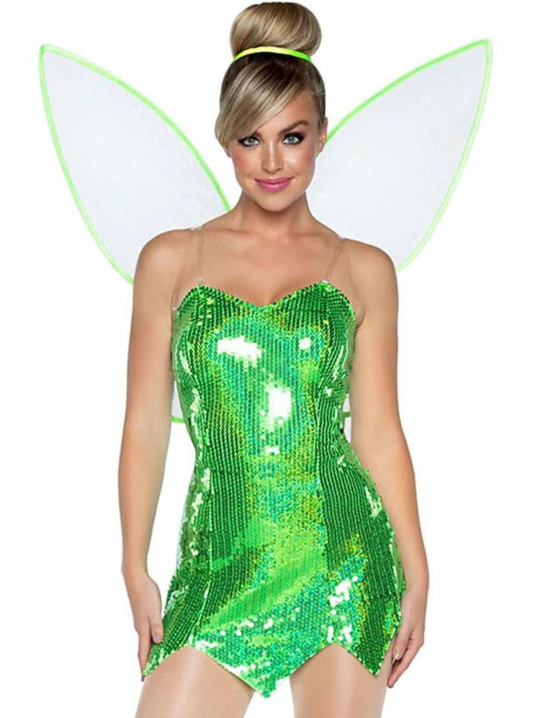 Classic Light Green Sleeveless V-Neck Asymmetrical Mini Fairy Dress Halloween Cosplay Costume