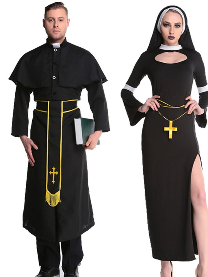 Couple Priest Nun Couple Black Golden Halloween Masquerade Vintage Costume