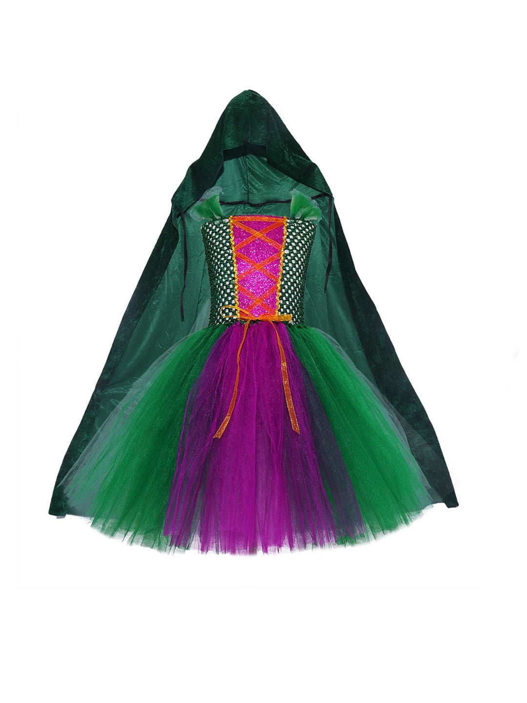 Cute Fuchsia Witch Cosplay Halloween Performance Dress with Cloak