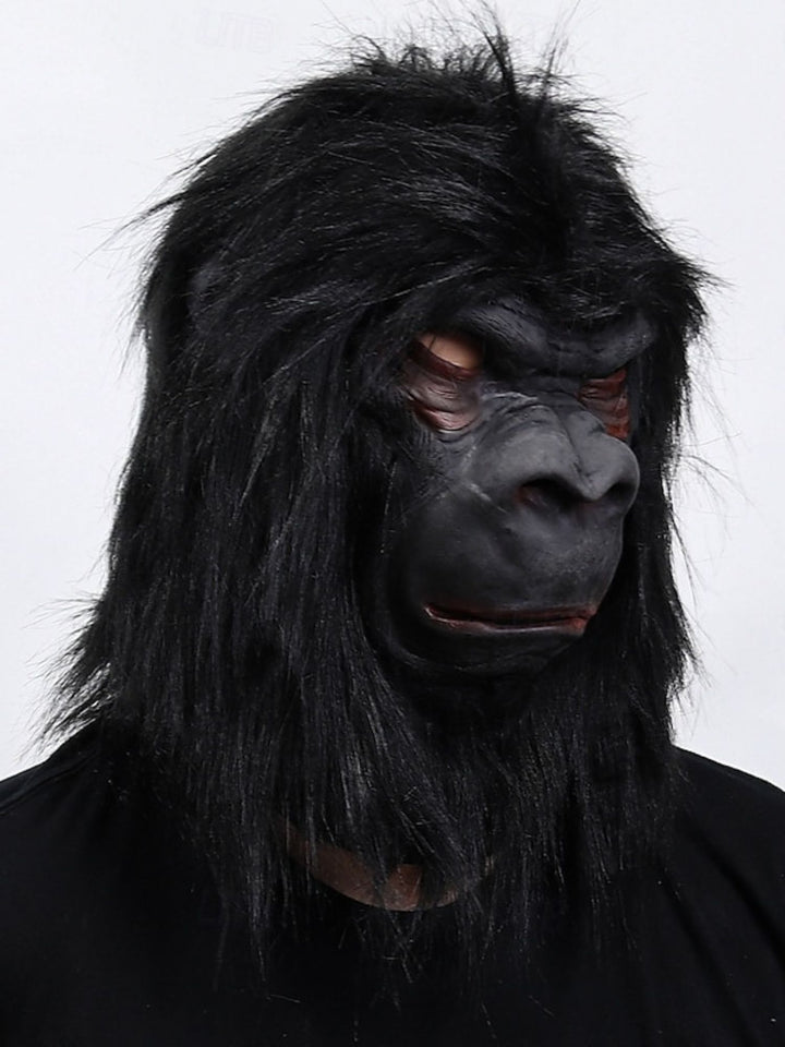 Black Ferocious Gorilla Full-Head Mask Scary Halloween Performance Costume