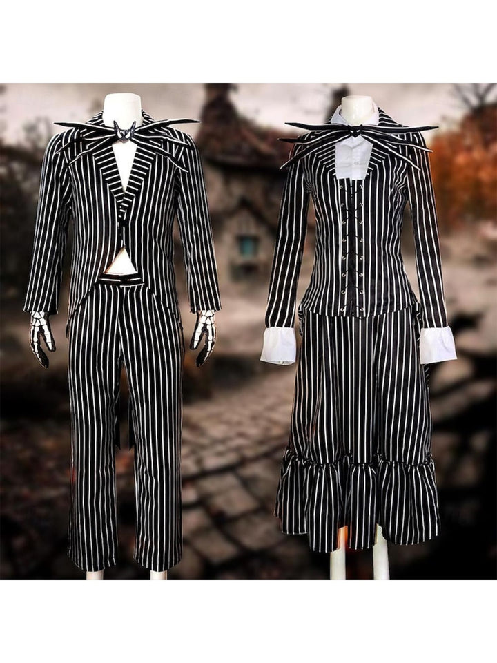 Halloween Classic Black and White Striped Bat Bow Tie Couple Masquerade Costume