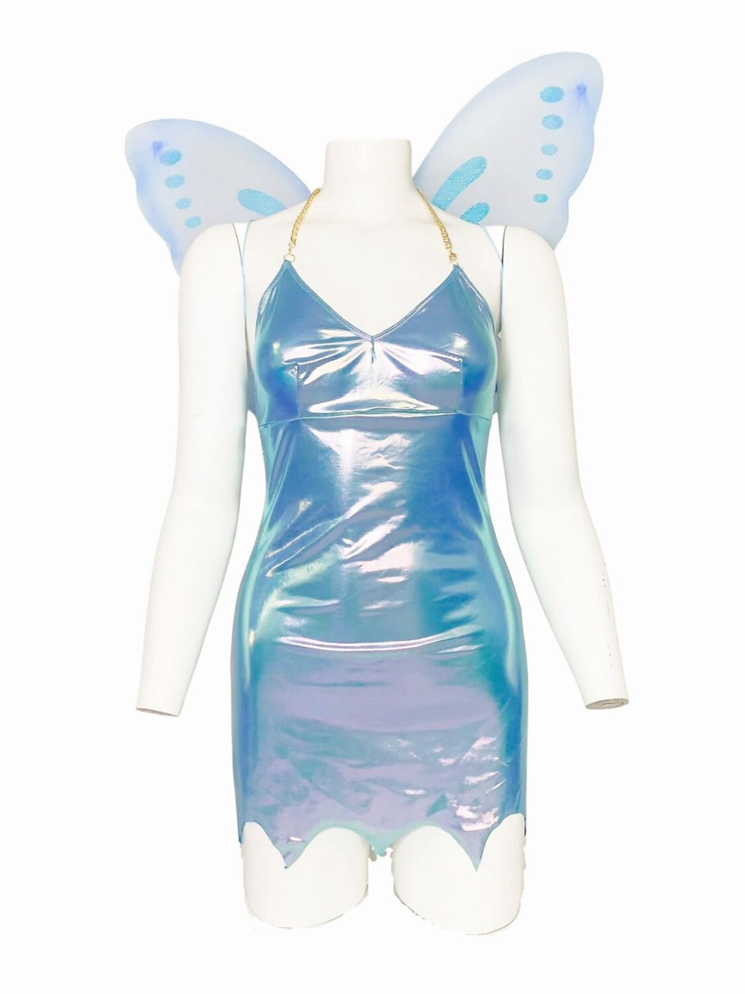 Blue Sheath/Column Sleeveless V-Neck Sexy Mini Fairy Dress Halloween Cosplay Costume