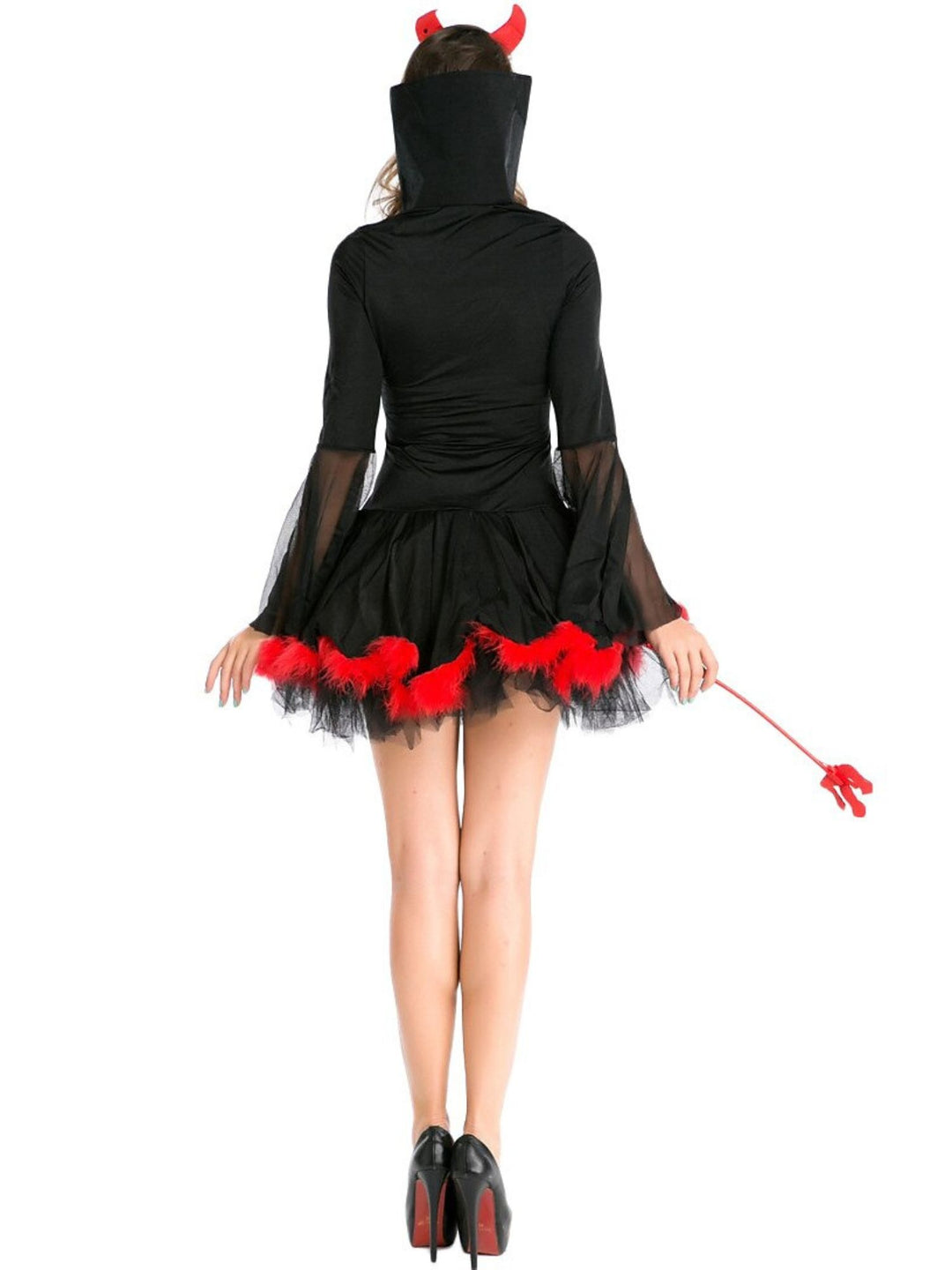 Halloween Devil Strap V-Neck Half Sleeves Mini Sexy Cute Costume Dress Set