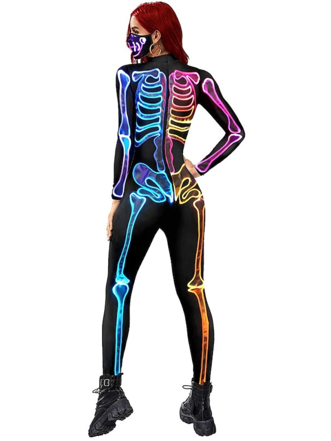 Cool Blue Skeleton Devil Adult's Bodysuit Set