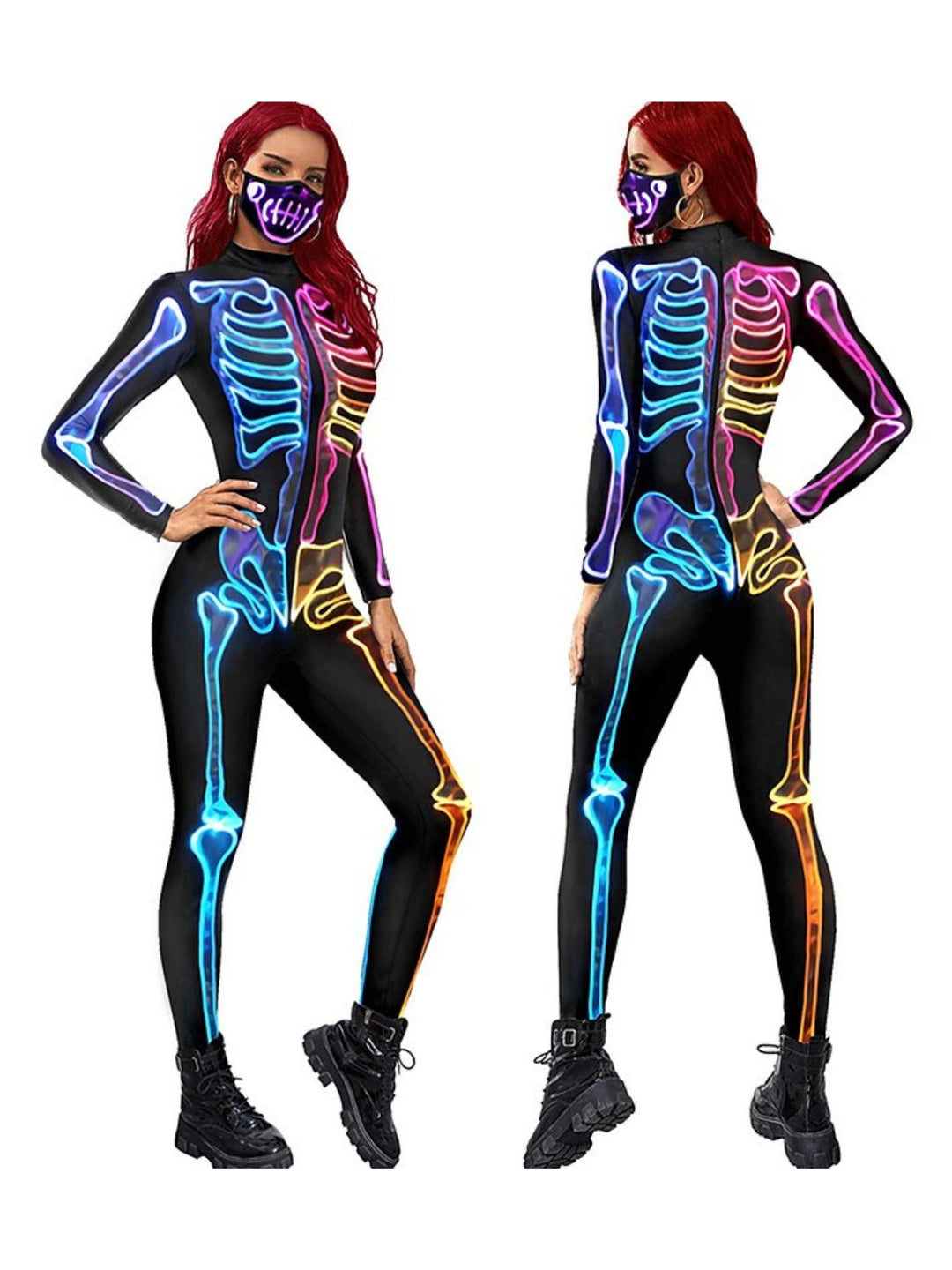 Cool Blue Skeleton Devil Adult's Bodysuit Set