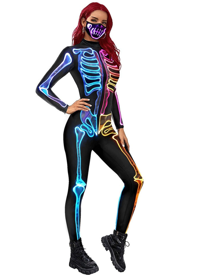 Cool Blue Skeleton Devil Adult's Bodysuit Set