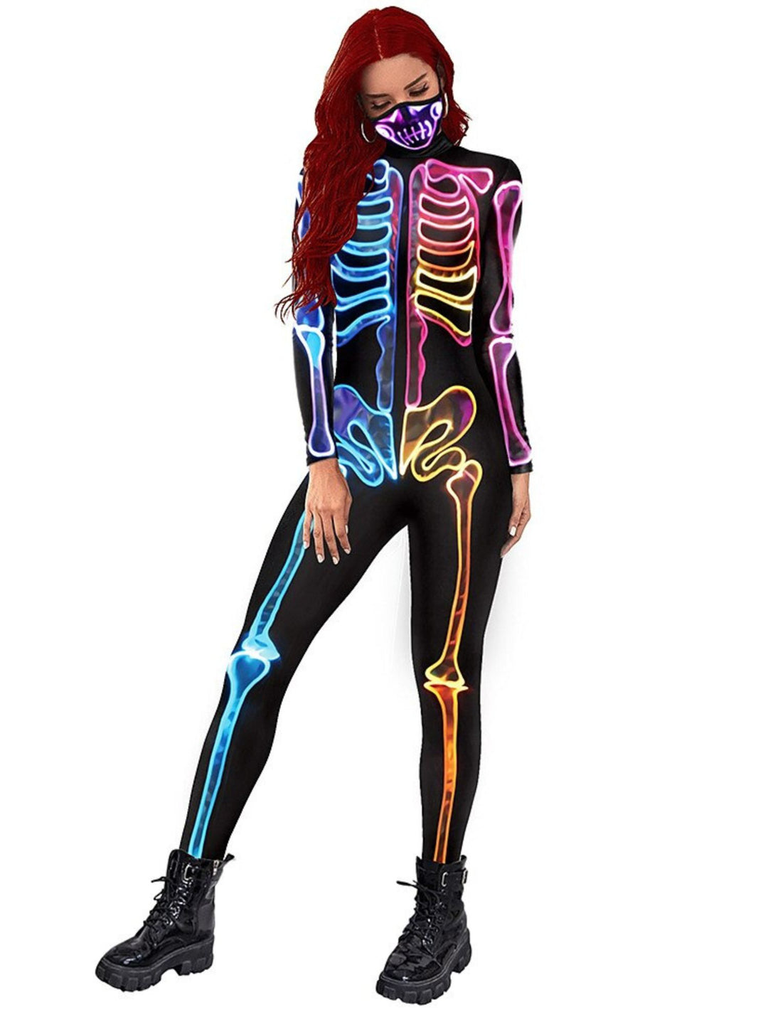 Cool Blue Skeleton Devil Adult's Bodysuit Set