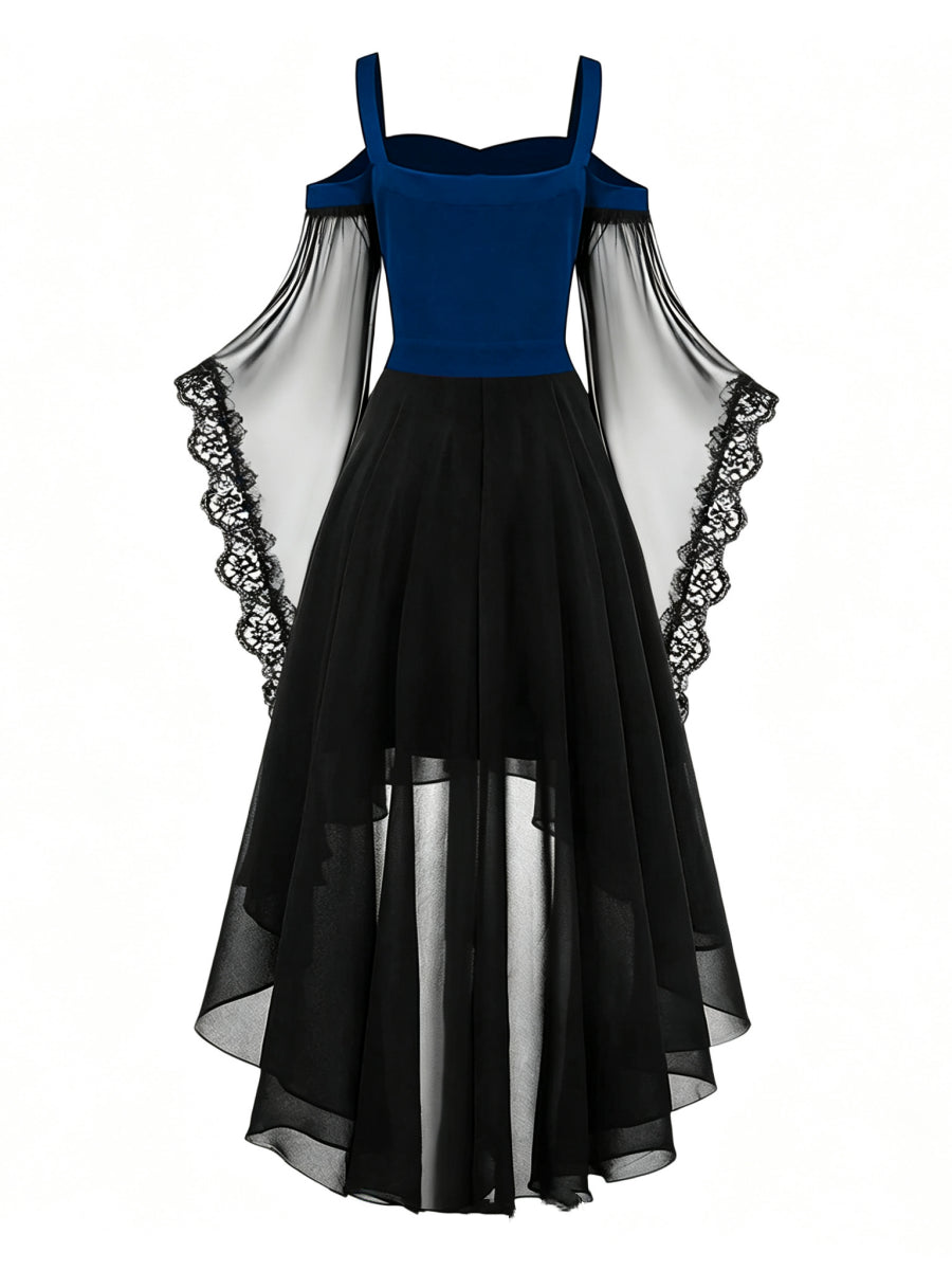 A-Line/Princess Square Neck Long Sleeves Asymmetrical Halloween Performance Costumes Dress with Lace