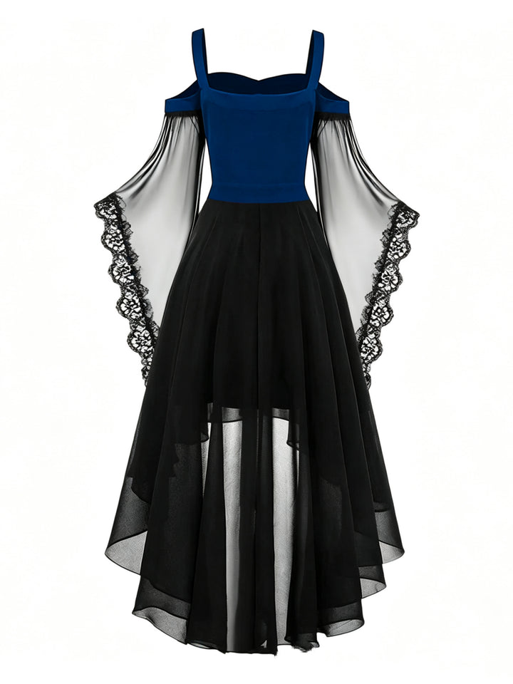 A-Line/Princess Square Neck Long Sleeves Asymmetrical Halloween Performance Costumes Dress with Lace