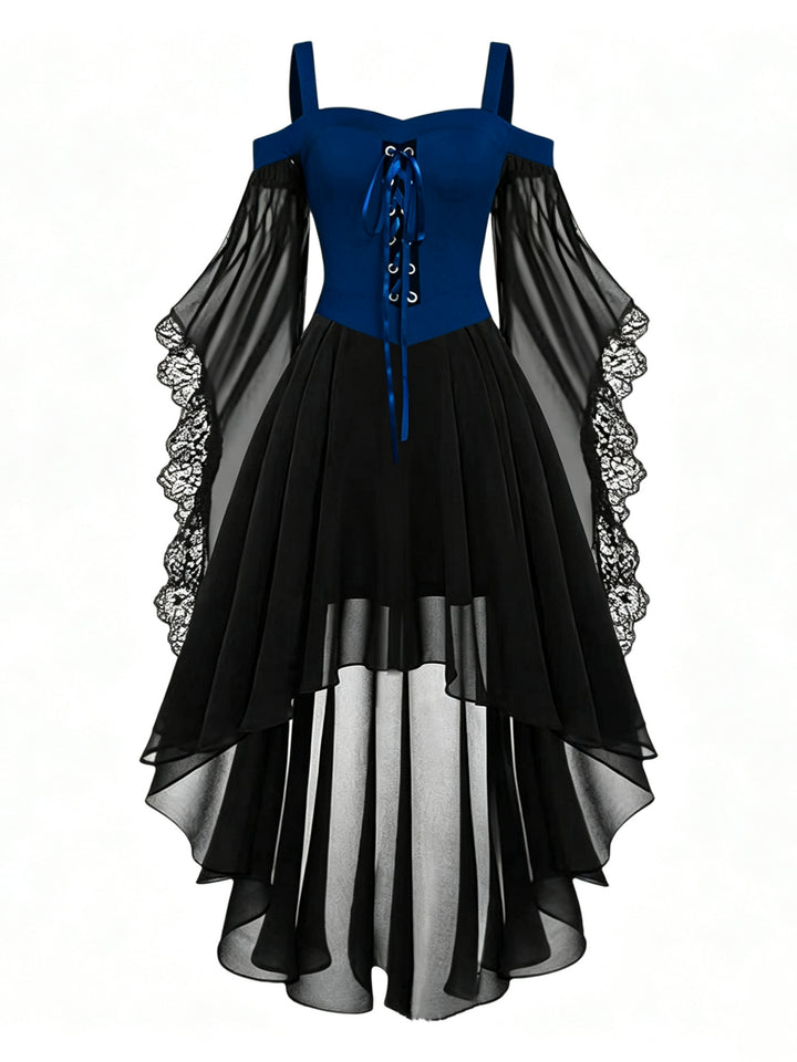 A-Line/Princess Square Neck Long Sleeves Asymmetrical Halloween Performance Costumes Dress with Lace