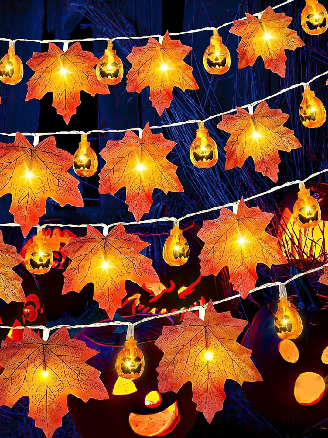 Halloween Maple Leaf Pumpkin String Decoration Lights Costume Props