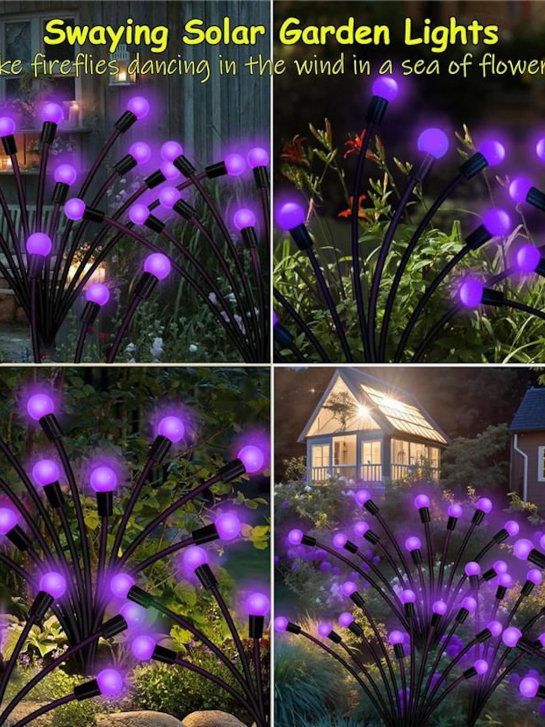 Purple Waterproof Stainless Steel Solar Wind-Swing Firefly Lawn Lights