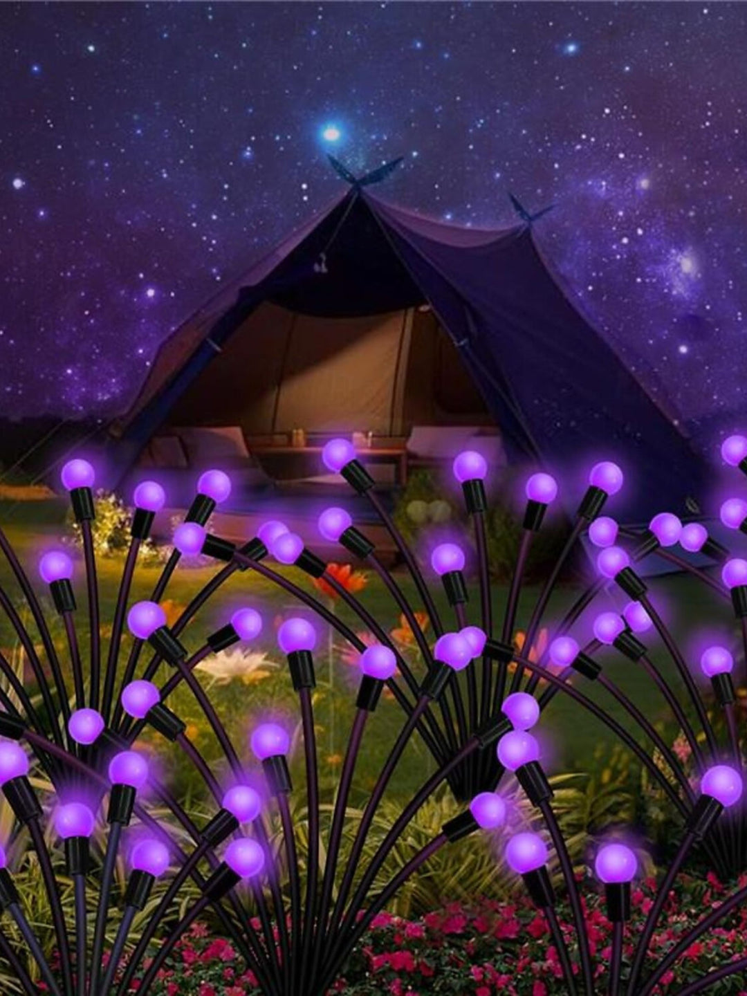 Purple Waterproof Stainless Steel Solar Wind-Swing Firefly Lawn Lights