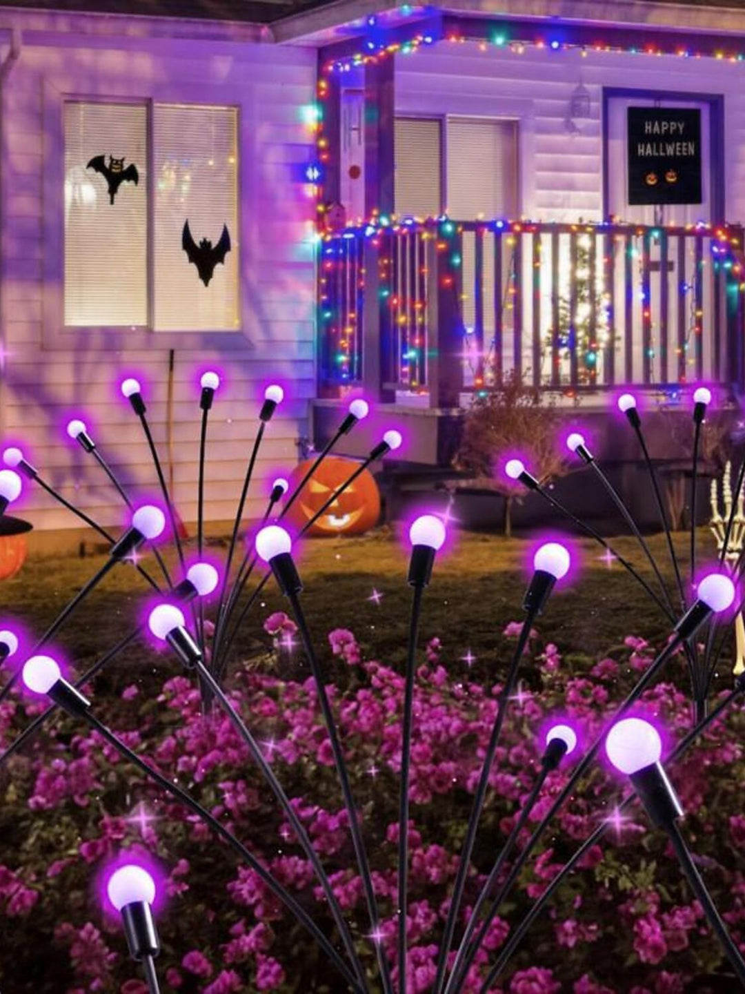 Purple Waterproof Stainless Steel Solar Wind-Swing Firefly Lawn Lights